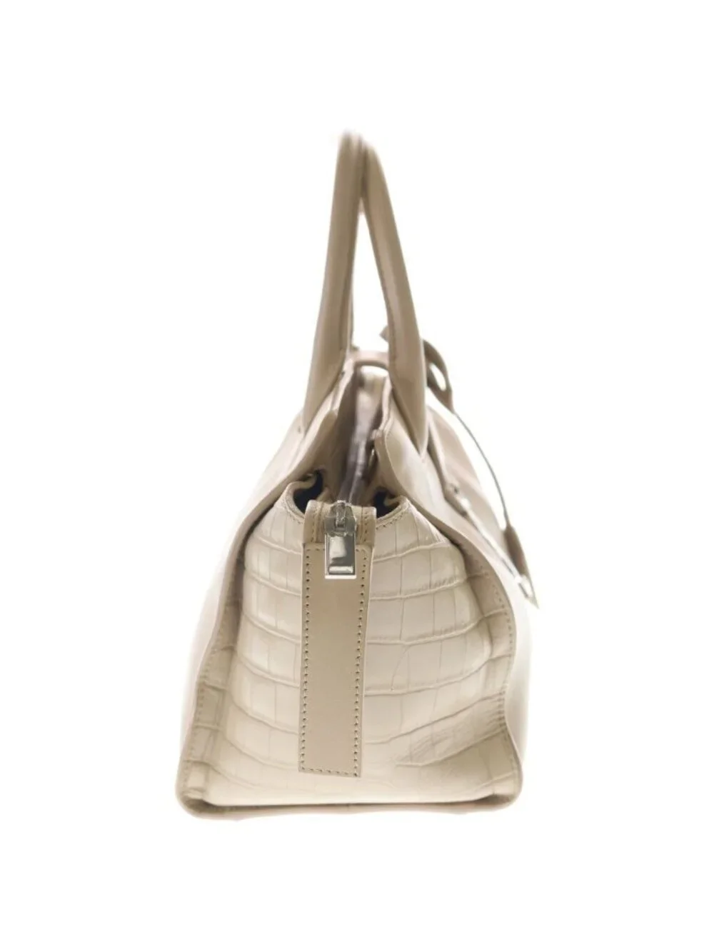 Saint Laurent Paris Baby Downtown Cabas 2-Way Shoulder Bag Beige Leather Silver